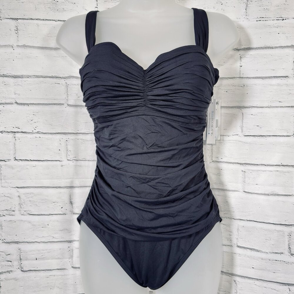 Bleu Rod Beattie Kore Shirred Underwire Bandeau One-Piece Swimsuit Black Size 8